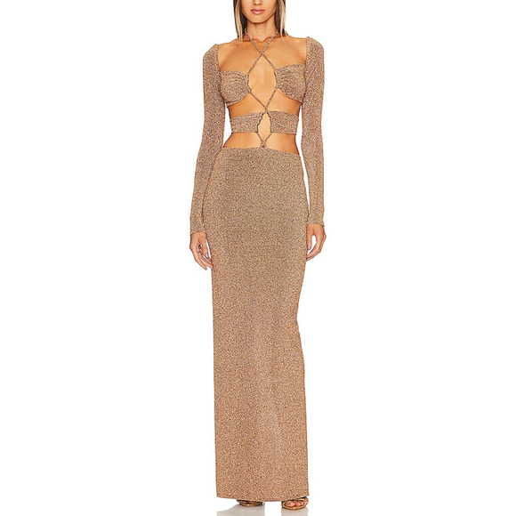 Michael Costello x Revolve 'Nyura' Gold Nylon Gown Size S - Picture 1 of 4